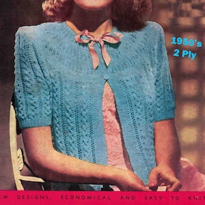Bed Jacket 1950&#39;s Knitting Pattern Short or Long Sleeve 2 ply Knitted Bedjacket with Yoke Vintage PDF Digital Download