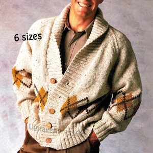 Shawl Collar Fair Isle Jacket Cardigan knitting pattern Men 6 sizes 36-46in 90-115cms Chunky 12 ply Vintage PDF Digital Download in ENGLISH