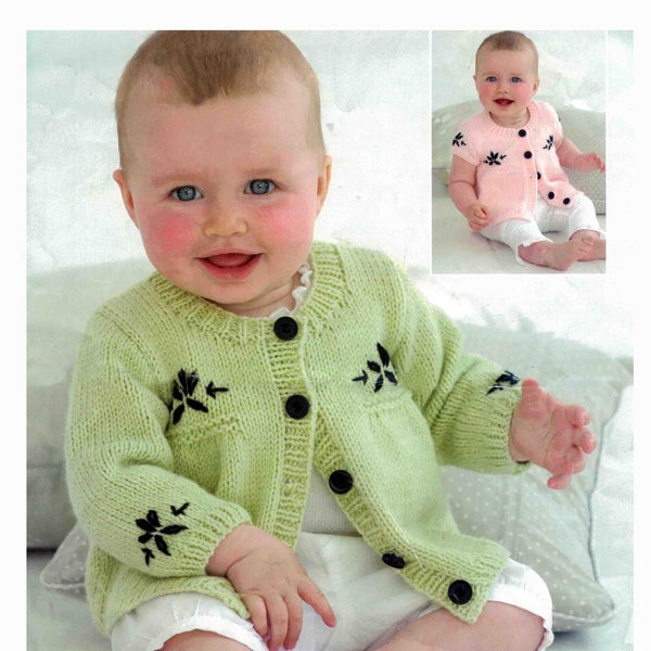 Cardigan Baby 0 to Girl 7 years Embroidered Lazy Daisy Stitch Flowers Knitting Pattern PDF Digital File Baby & Girl's