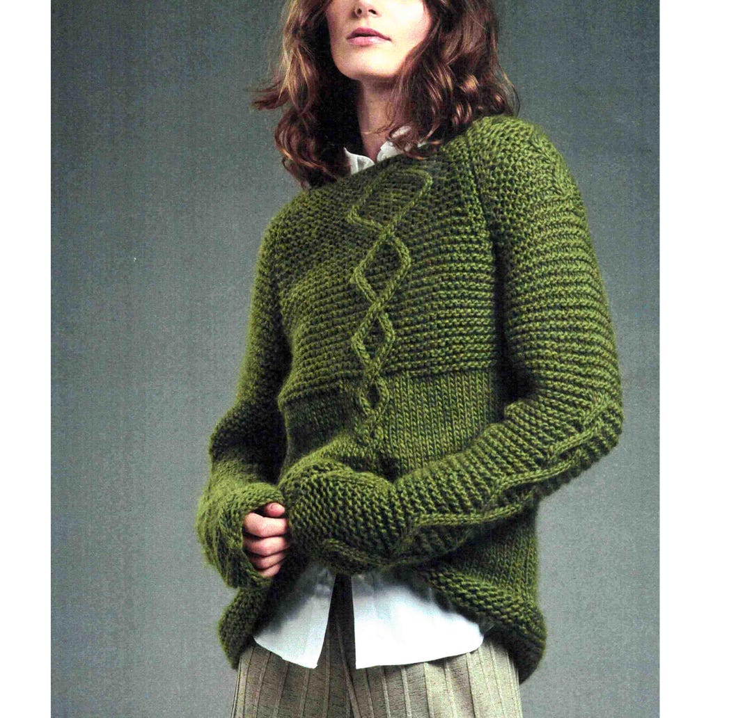 Irregular Cable Jumper Knitting Pattern 4 Sizes Women 75-110cm 29.1/2 ...