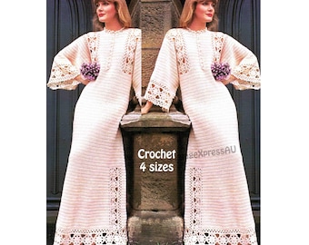 Digital Wedding Dress 1970's Crochet Pattern for Bride Wedding Bridal Women's Retro Dress PDF Download file