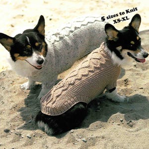 Dog coat 5 sizes Cables Textured knitting pattern 8 ply DK/light worsted Dog&#39;s sweater XS-XL chest 23-69cms 9-28ins Download in English