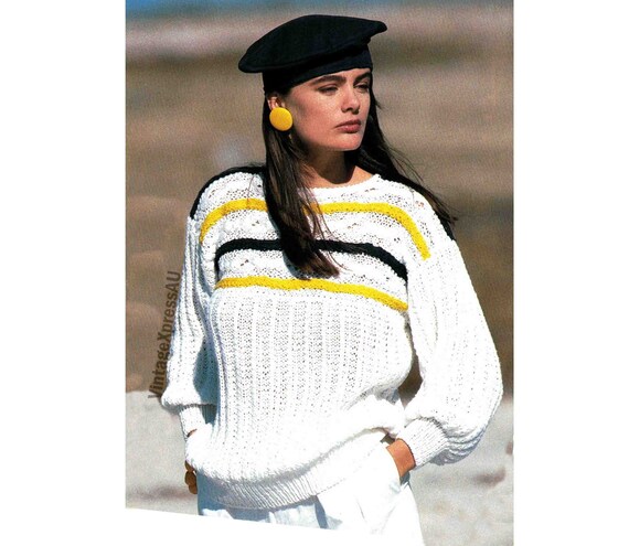 Buy Cotton Sweater With Cable & Stripe Yoke Knitting Pattern in 