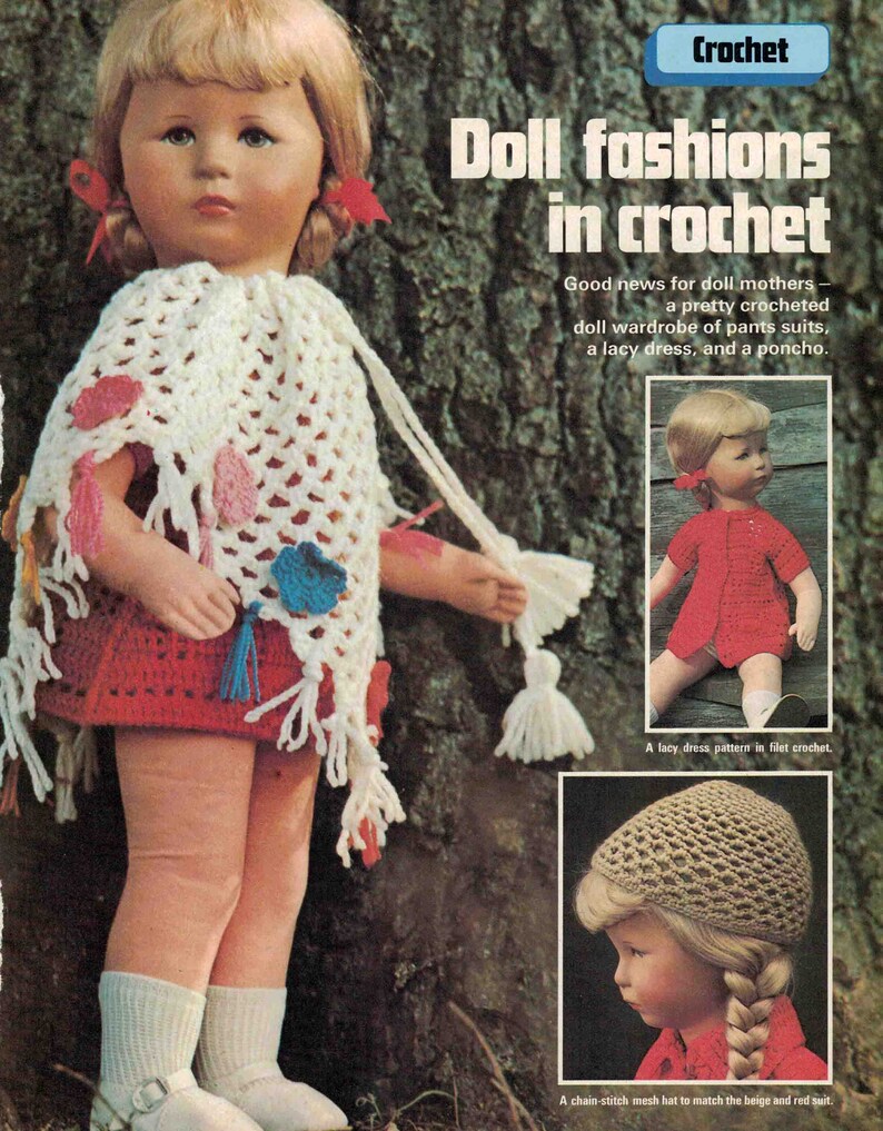 Doll Clothes Crochet Pattern Dolls 52cm 20.1/2" Pant Suits Dress Poncho ...
