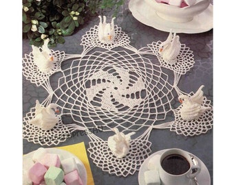 Swans Doily filet crochet pattern 40cm in diameter 15.3/4" Vintage PDF digital download
