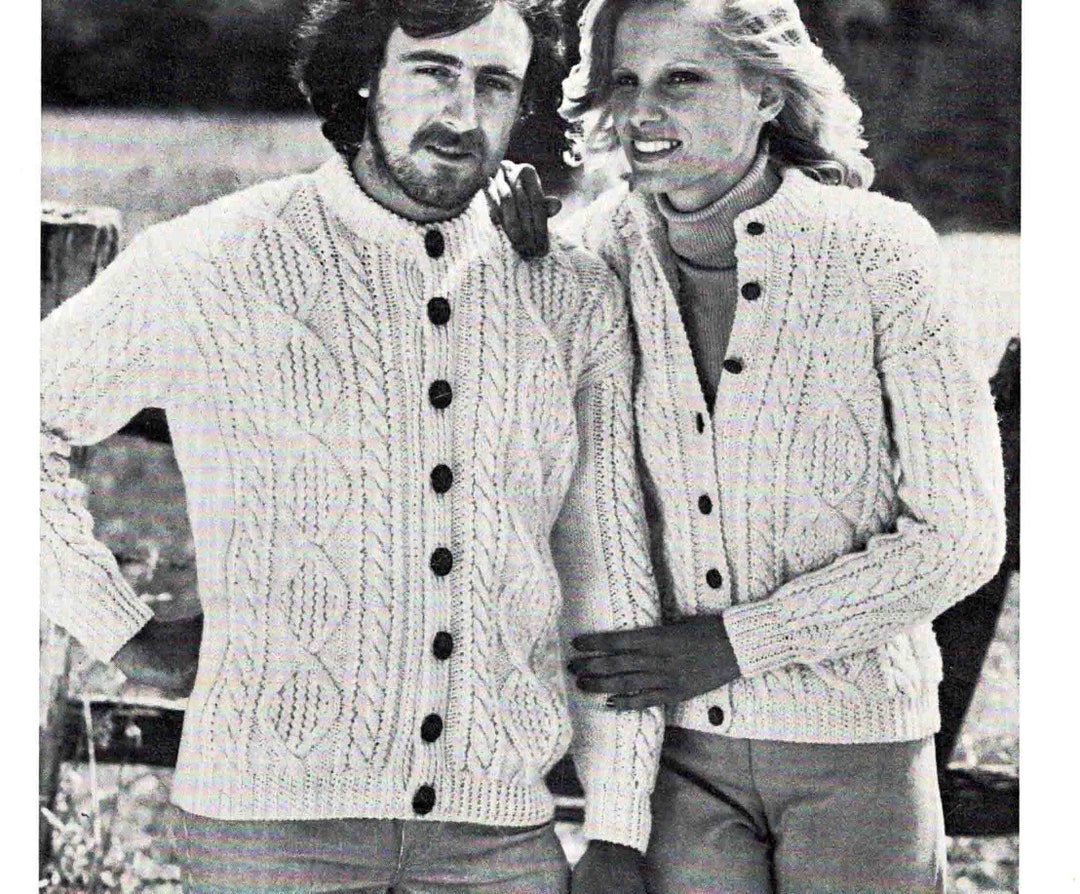 Digital ARAN Cardigans Knitting Pattern Man Lady Matching Classic Aran ...
