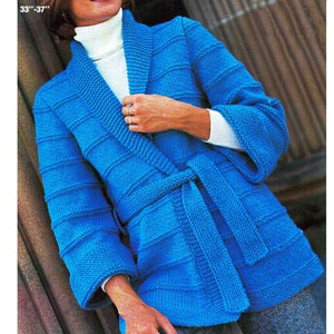 Knitted Jacket Shawl Collar & Tie Belt 12 Ply Knitting Pattern in ENGLISH Women&#39;s coat Vintage PDF digital download