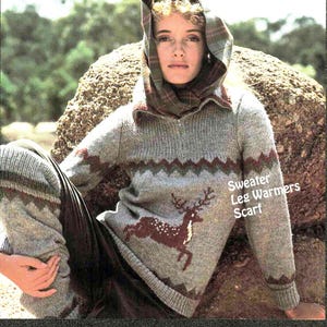 Rentröja, benvärmare, halsduk stickmönster Fair Isle 4 storlekar Dam 84-99 cm 33-39 i DK 8-trådig PDF-nedladdning på ENGELSKA