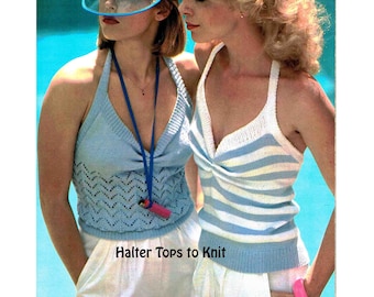 Summer Halter-Neck Tops Knitting Pattern 1980's Patterned or Striped PDF Digital Download