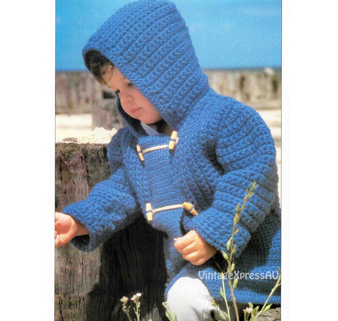 Duffle Coat Jacket Child's Crochet Pattern DK 8 Ply Toggle