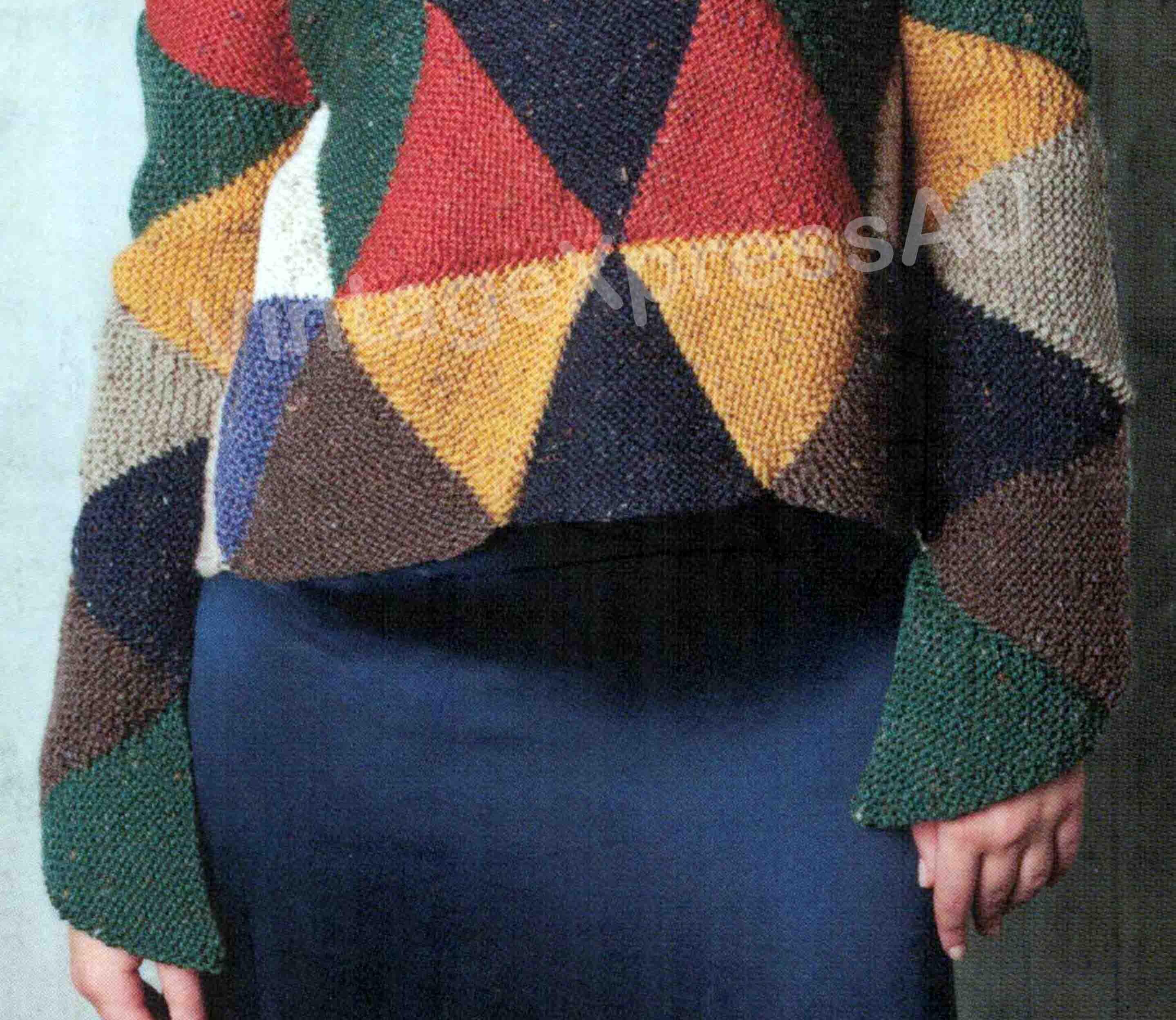 Triangle Multi Colour Sweater Knitting Pattern 2 Sizes Women 80