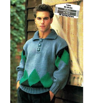 Pull Col Montant Jacquard Pour Homme - Style Henley Vintage - Boutons - Coupe Classique
