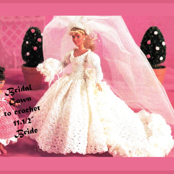 Fashion Doll Bridal Gown Crochet Pattern 1995 in ENGLISH for Barbie like doll Wedding Gown Dress PDF digital download file