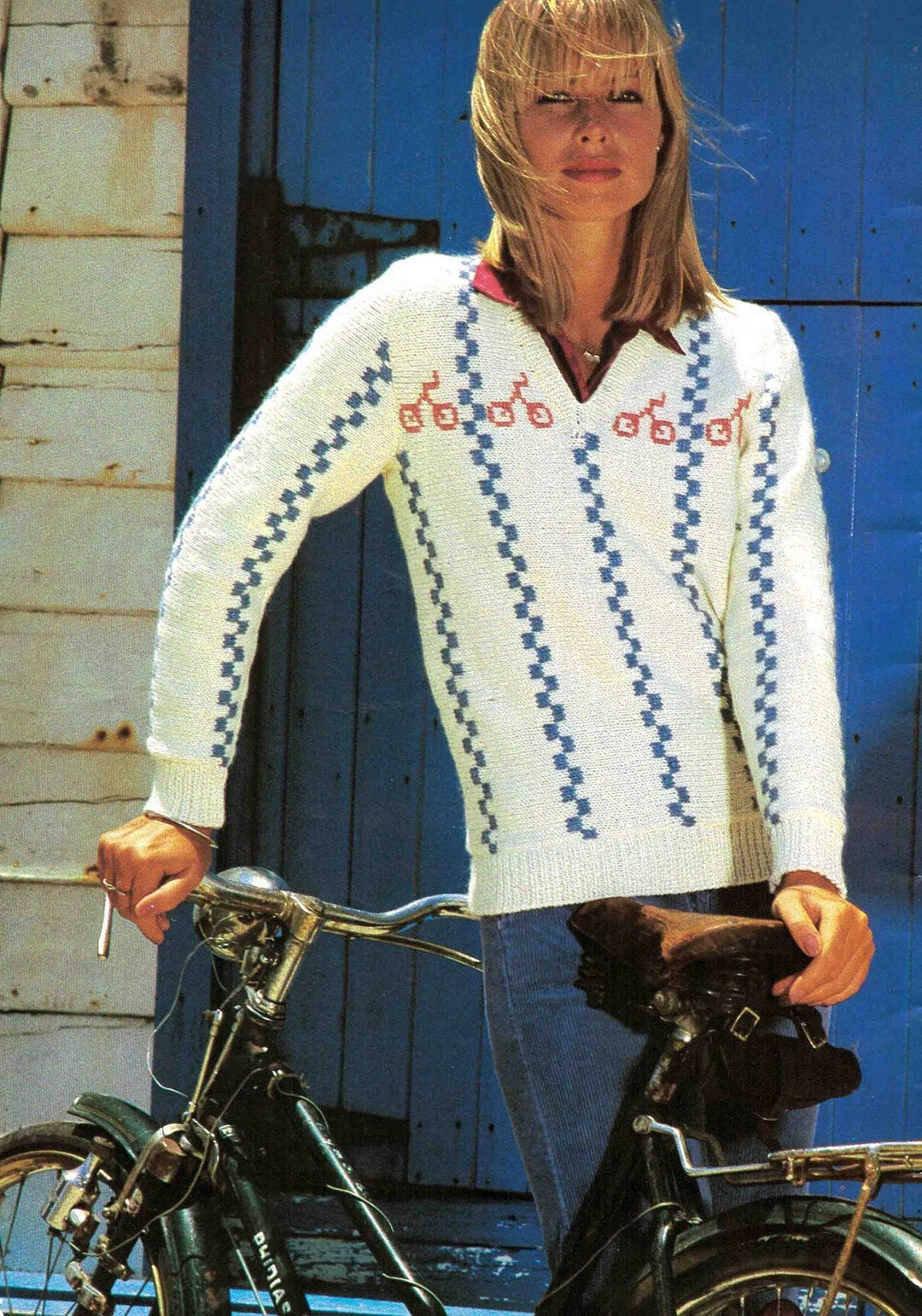 Bike Motif Sweater Bicycle Knitting Pattern Dk/light Embroidered Bikes