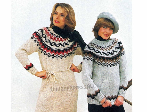 Fair Isle Dress and Sweater Knitting Pattern Bulky 12 Ply Women 5 Sizes  75-95cms 29.1/2-37.1/2" Intarsia Vintage PDF Download in ENGLISH - Etsy  Australia