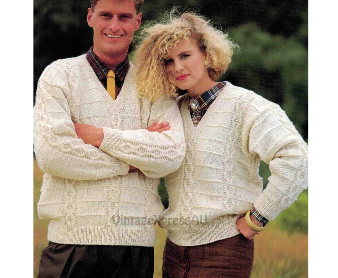 Visnes Sweater Pattern V-neck Unisex Sweater Knitting Pattern DK 8 Ply Lady or Man 34-42