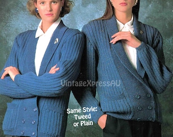 Double Breasted ribbed women's jacket knitting pattern with pockets 3 sizes 71-97cm 28-38in DK 8 ply Corporate PDF digital download ENGLISH