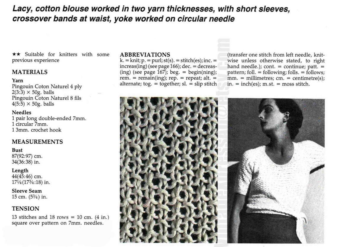 Crossover Lacy Wrap Top Knitting Pattern 2 Yarn Thicknesses Women's 3 ...