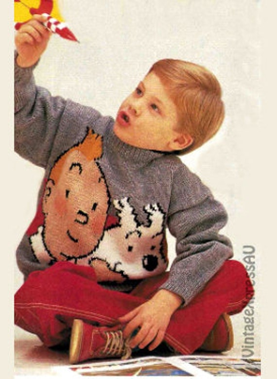 Adventures of Tintin Sweater Knitting Pattern 5 Sizes Motif From