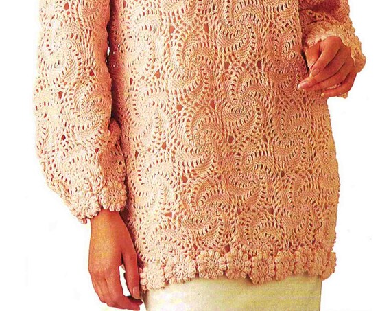 美品★ CROCHET LIKE FLOWER LONG TOP Shrug Mesh Top Crochet Pattern , Crochet Shrug Cardigan