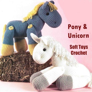 Patrón de poni y unicornio para abrazar, caballos de peluche de 30 cm de alto - Descarga digital en PDF