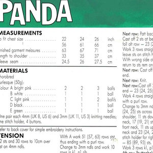 Panda geborduurd trui breipatroon in ENGELSE trui Pullover kind 22-26 inch DK / 8 laags PDF digitale download afbeelding 3
