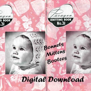 Bootees Mützen & Fäustlinge 50er Jahre KOMPLETTE BUCH Baby Strickmuster Paragon PDF Digital Download File