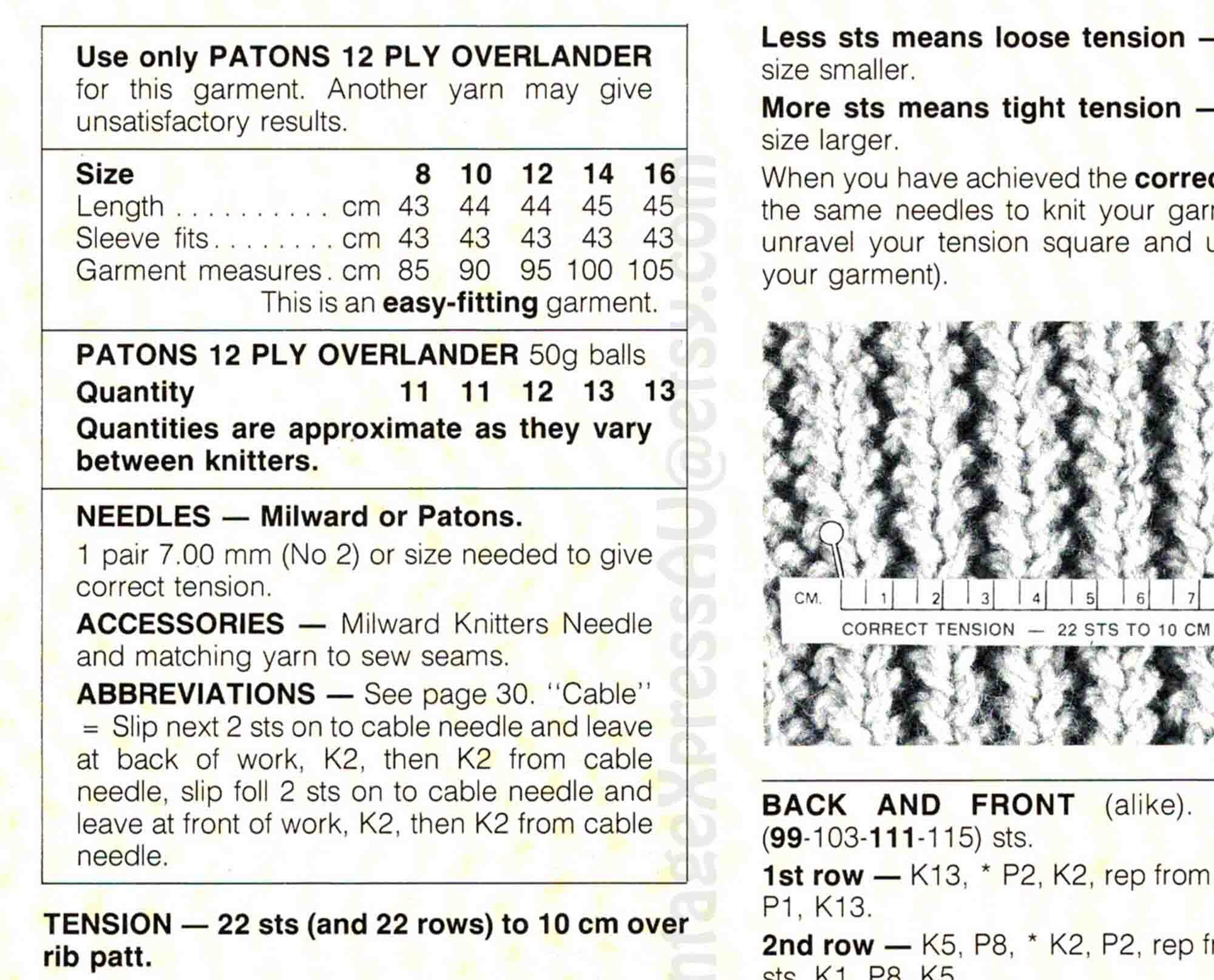 Chunky Rib Cropped Cable Sweater Knitting Pattern 12 Ply