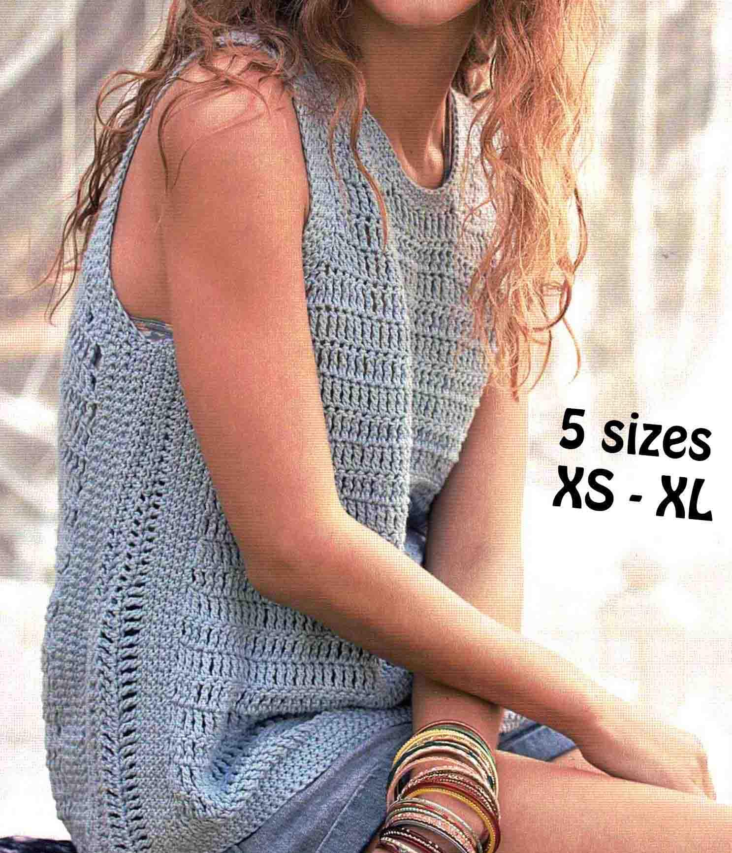 ノースリーブタンクトップの編み図 5サイズ展開 女性用 70～110cm