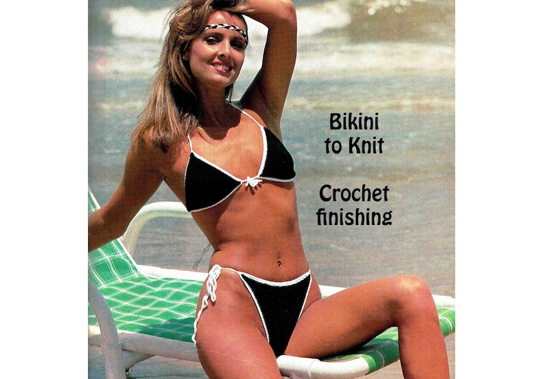 Bikini Knitting Pattern 1980's Vintage Lady's 2 Piece Brief Swimwear Beach Wear PDF digital download Crochet finishing image 1