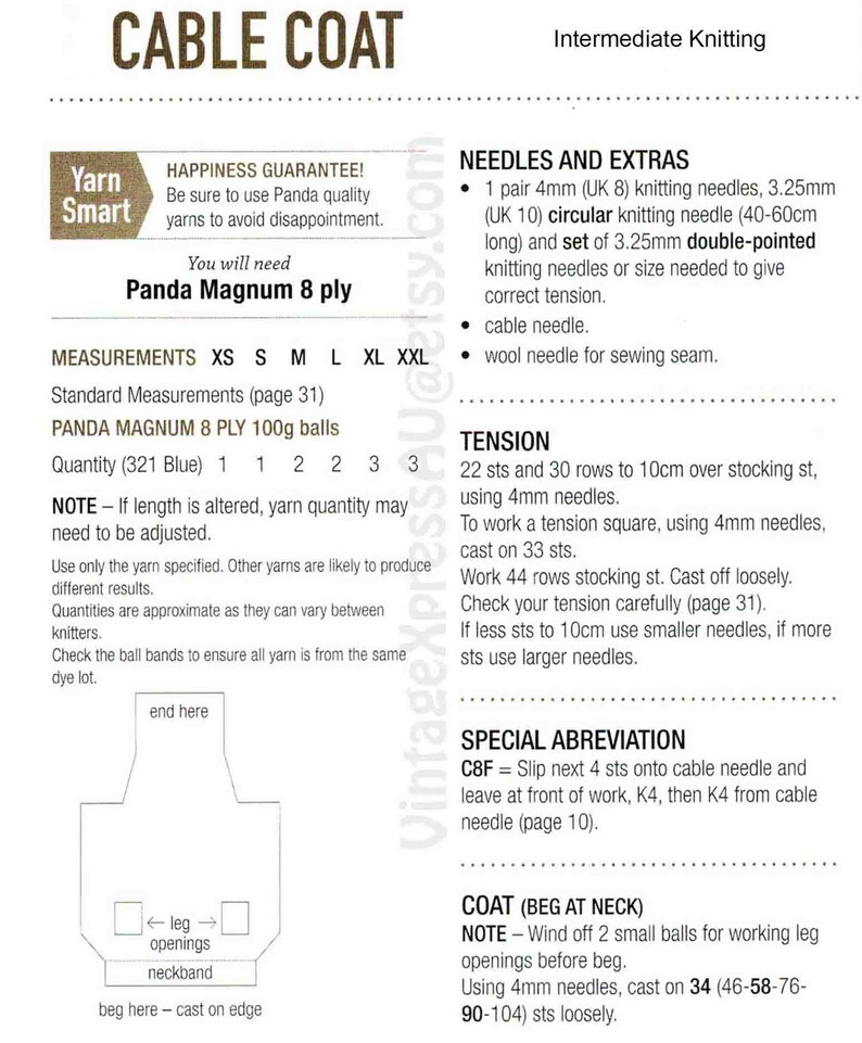 Dog Coat 6 Sizes Knitting Pattern Cable Back Roll Neck DK 8 Ply XSXXL Chest 2369cms Digital