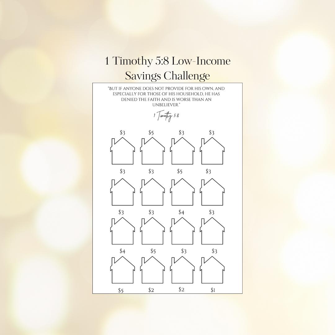 1 Timothy 5:8 Low Income Savings Challenge | Christian Printable, Cash Envelopes, Debt Free With God, God Provides, Cash Budget