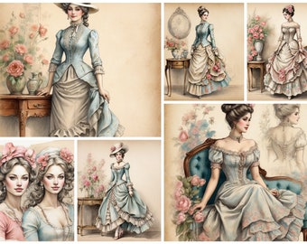 Vintage looking Victorian Women digital design, junk journal, clip art