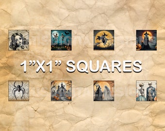 1”x1” Halloween themed squares for scrabble tiles, postage stamps, digital download, clip art , printables