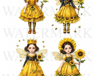Sunflower Paper Dolls Printable | Bee Fairy Girls | Junk Journal Ephemera  Cottagecore Paper Dolls | Fussy Cut Craft Sheet Instant Download