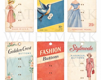 Vintage Button Replica Cards, Printable shabby chic cards, ephemera, junk journal, digital