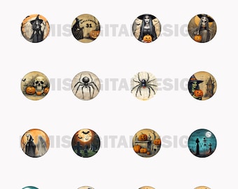 Halloween 1 inch circles, digitals, printable, bottle cap images