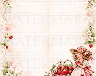 Strawberry Junk Journal Kit Vintage Strawberry Paper Dolls Recipe Pages Farmhouse Digital Download