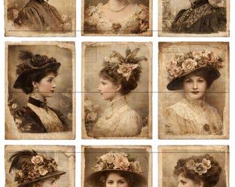 45 Victorian Women ATC Cards Printable – Vintage Rose Portrait Ephemera – Junk Journal ATC Bundle – Antique Ladies Digital Download