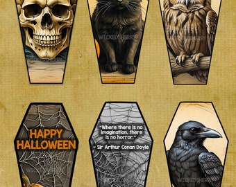 Halloween Classic Coffin Tags, digital, junk journal, printables, Gothic