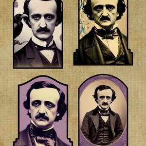 Edgar Allan Poe digital download for junk journal, tags, words, poems, quotes