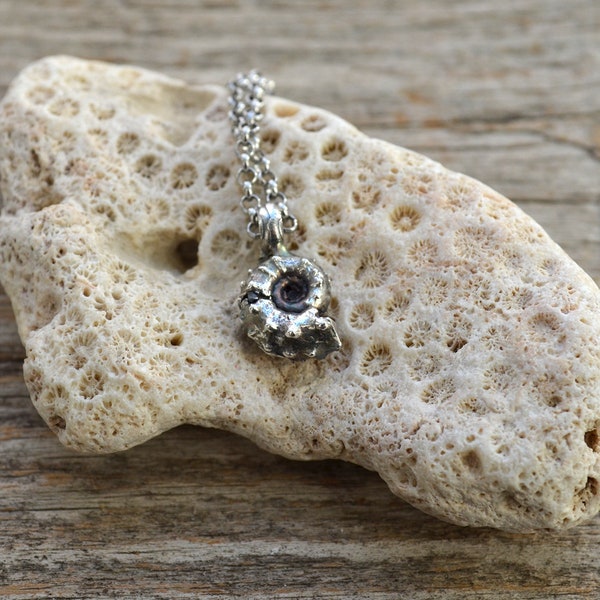 Tiny Ammonite Nautilus Charm Necklace, Realistic Ammonite Fossil Pendant, silver plated Ammonit charm