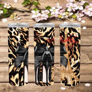 Leopard Paris Heels Straight Tumbler Digital PNG