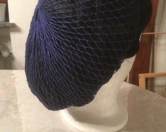 netted hairnet made of fine blue linen yarn - Middle Ages, Renaissance - authentic technique