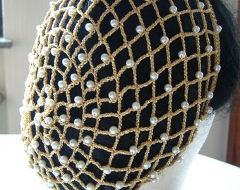pearl-studded hairnet in gold - large - Medieval - Renaissance