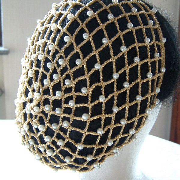 pearl-studded hairnet in gold - large - Medieval - Renaissance