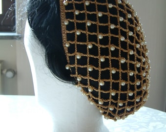 Pearl-studded hairnet in old gold - large - Medieval - Renaissance