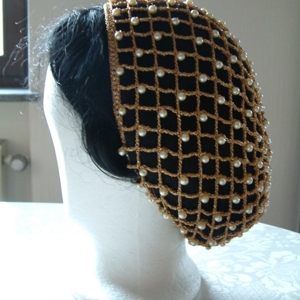 Pearl-studded hairnet in old gold - large - Medieval - Renaissance