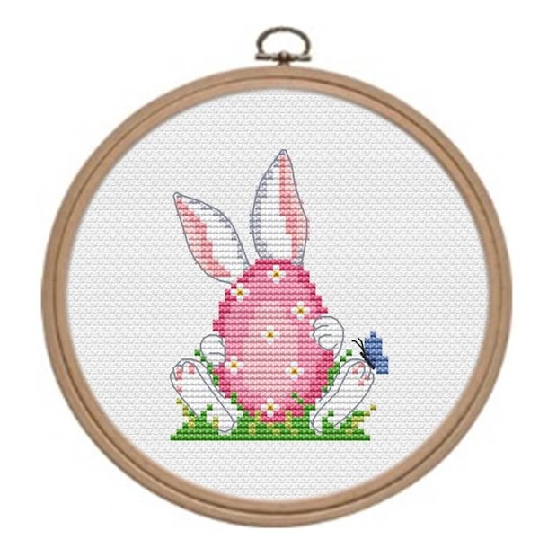 Easter cross stitch pattern, Bunny easter card, Easter egg design, Cute rabbit chart