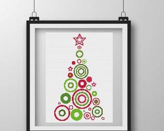 Christmas boho tree cross stitch pattern pdf - Christmas vintage ornament - Cute modern Gift Ornament - Xmas tree home decor pattern